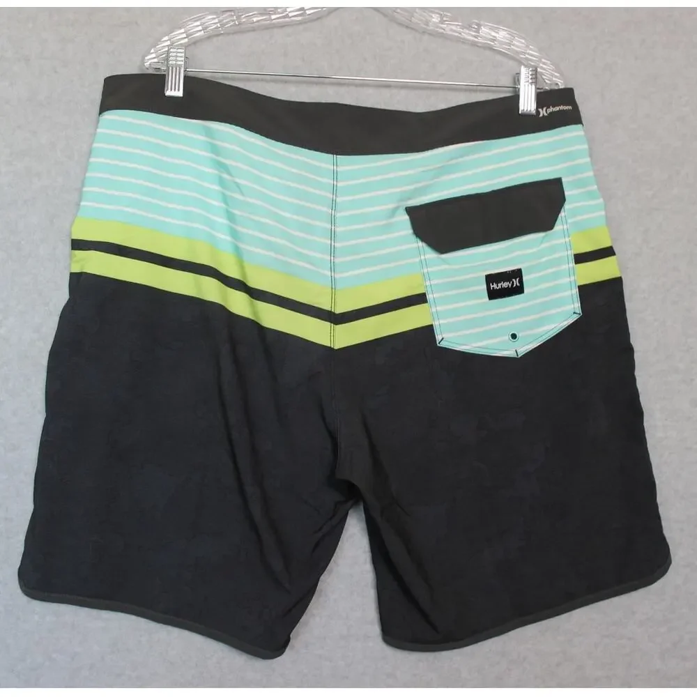 Hurley Phantom Board Shorts No‎ Inner Lining Blue Green Striped Men's Size 36